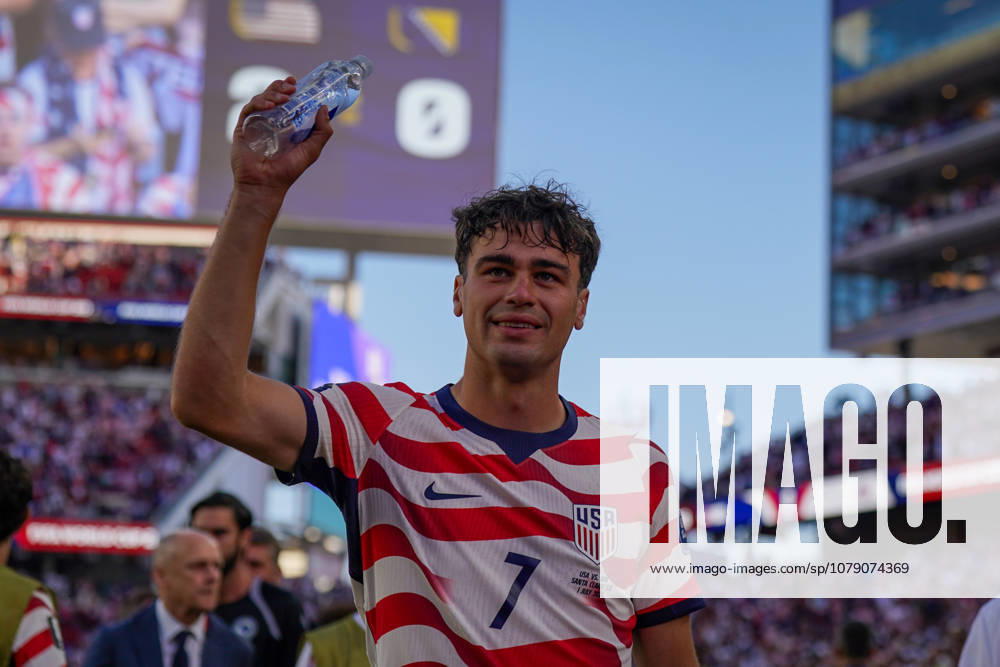 USA Soccer FIFA World Cup 2026, Round of 32: USA vs. Bosnia and Herzegovina at Levi’s Stadium in Santa Clara, San Francisco Bay Area, California; Giovanni Reyna (USA), 7; Joy, Emotions, Cheers