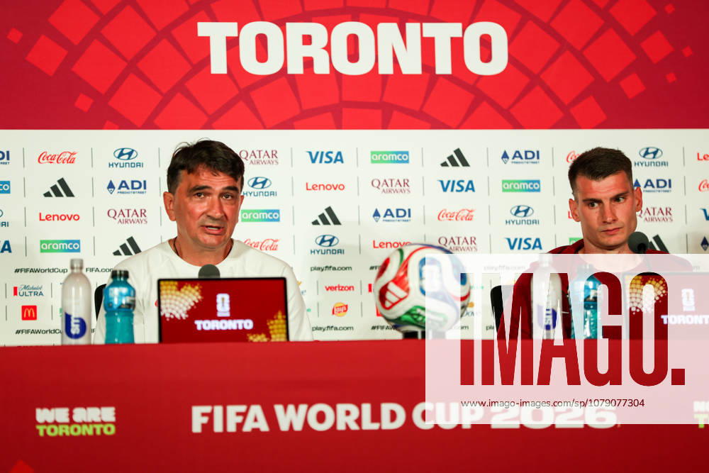 Croatia MD-1 press conference, PK, Pressekonferenz Croatia head coach Zlatko Dalic (left) and goalkeeper Dominik Livakovic (right) answer questions from media members during Croatia s Match Day Minus One press conference ahead of the FIFA World Cup, WM, Weltmeisterschaft, Fussball 2026 at Toronto Stadium in Toronto, Ontario, Canada, on July 1, 2026. Toronto Canada
