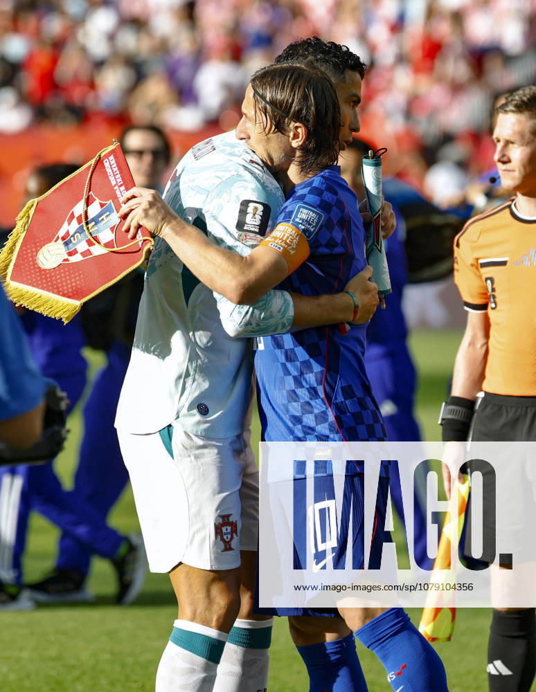 Football: 2026 World Cup Portugal s Cristiano Ronaldo (L) and Croatia s Luka Modric embrace ahead of a World Cup round of 32 football match between Portugal and Croatia at Toronto Stadium in Toronto on July 2, 2026. A14AA0005621365P