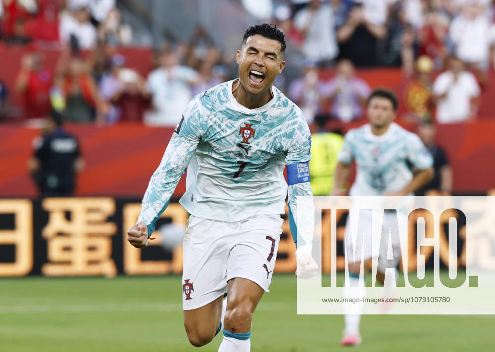 Football: 2026 World Cup Portugal s Cristiano Ronaldo celebrates scoring his team s first goal from a penalty kick in the second half of a World Cup round of 32 football match against Croatia at Toronto Stadium in Toronto on July 2, 2026. A14AA0005621432P