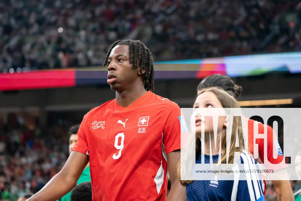 Johan Manzambi of Switzerland enters the field before the FIFA World Cup, WM, Weltmeisterschaft, Fussball 2026 Round of 32 match between Switzerland and Algeria at BC Place Vancouver Stadium on July 2, 2026 in Vancouver, British Columbia, Canada.