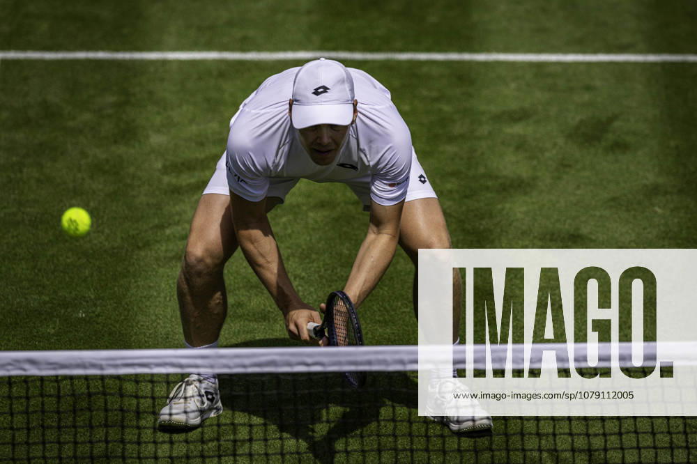 3rd July 2026; All England Lawn Tennis and Croquet Club, London, England; Wimbledon Tennis Tournament, Day Five; Harri Heliovaara (FIN) in action with Henry Patten (GBR) in their second round match against Mac Kiger (USA) and Patrik Trhac (USA) GodfreyxPitt