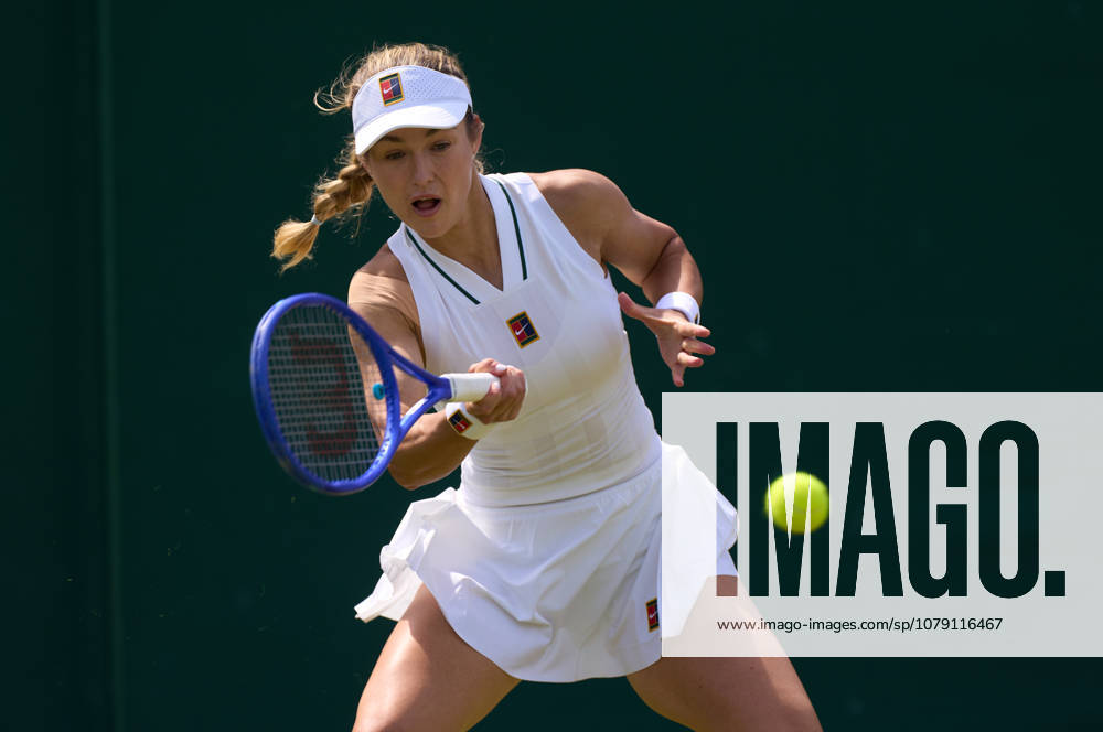 2026 Wimbledon, July 03, Day 5 LONDON, - JULY 3: Anna Kalinskaya plays a shot against Belinda Bencic of Switzerland during their third round match at 2026 Wimbledon, July 03, Day 5 at The all England club, Wimbledon on July 3, 2026 in London, GBR. London The all England club, Wimbledon GBR