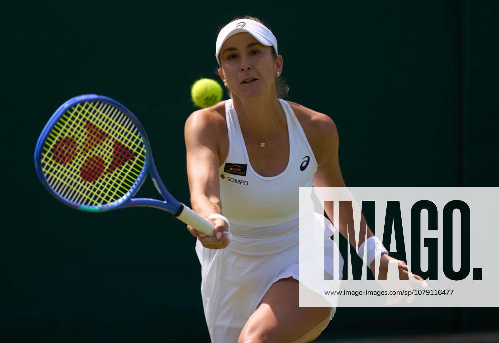 2026 Wimbledon, July 03, Day 5 LONDON, - JULY 3: Belinda Bencic of Switzerland plays a shot against Anna Kalinskaya during their third round match at 2026 Wimbledon, July 03, Day 5 at The all England club, Wimbledon on July 3, 2026 in London, GBR. London The all England club, Wimbledon GBR