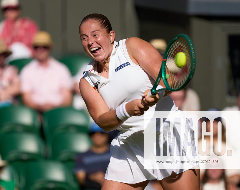 2026 Wimbledon, July 03, Day 5 LONDON, - JULY 3: Jelena Ostapenko of Latvia plays a shot against Aryna Sabalenka during their third round match at 2026 Wimbledon, July 03, Day 5 at The all England club, Wimbledon on July 3, 2026 in London, GBR. London The all England club, Wimbledon GBR