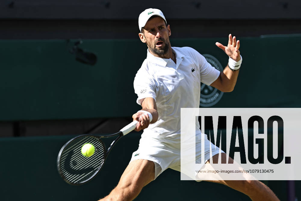 Novak Djokovic, SRB, during the third round of the 2026 All England Lawn Tennis Championships at Wimbledon, men s singles, London