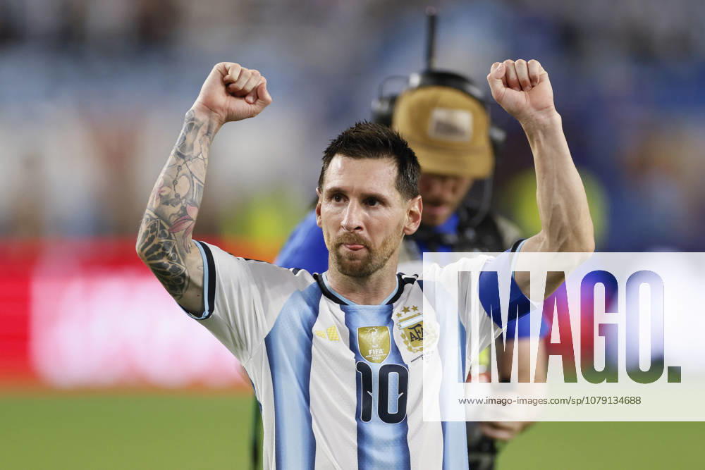 Argentina v Cabo Verde: Round of 32 - FIFA World Cup, WM, Weltmeisterschaft, Fussball 2026 Lionel Messi of Argentina celebrates after winning the FIFA World Cup 2026 Round Of 32 match between Argentina and Cabo Verde at Miami Stadium on July 3, 2026 in Miami Gardens, United States. Miami Gardens Miami Stadium FL United States