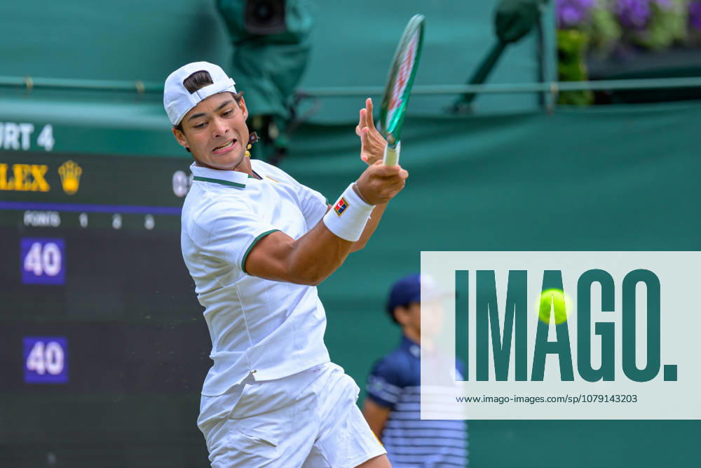 Day Six: The Championships - Wimbledon 2026 LONDON, ENGLAND JULY 04 - Luis Guto Miguel of Brazil during Boy?s Single First Round against Vincent Fletcher of Great Britain at The Wimbledon Lawn Tennis Championship at Wimbledon on July 04, 2026 in London, England. (Photo by Keeran Marquis)