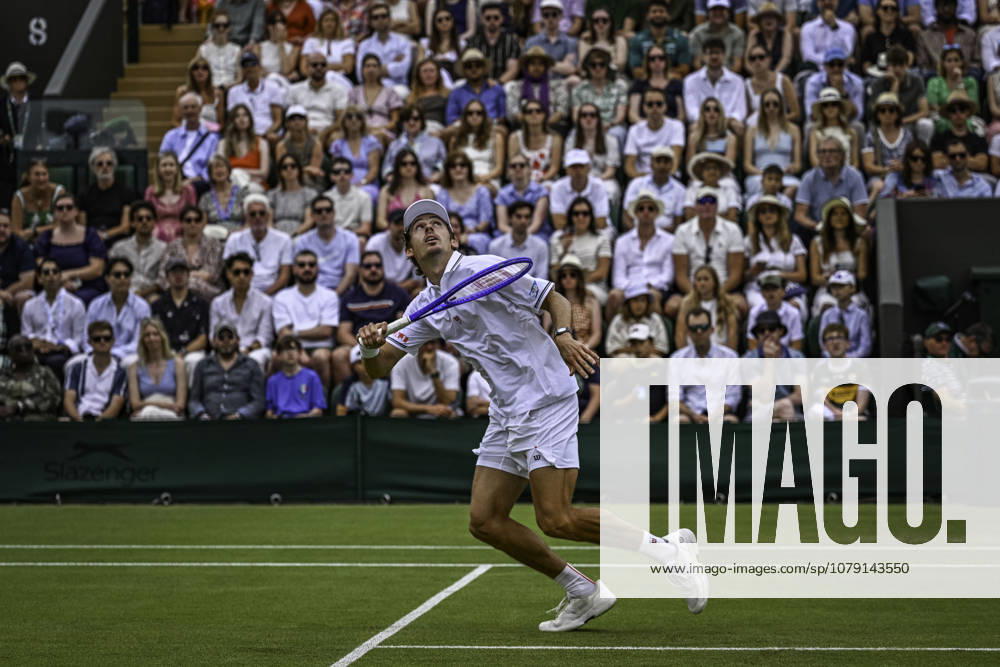 4th July 2026; All England Lawn Tennis and Croquet Club, London, England; Wimbledon Tennis Tournament, Day Six; Alex De Minaur (AUS) in action in his third round match against Zachary Svajda (USA) GodfreyxPitt