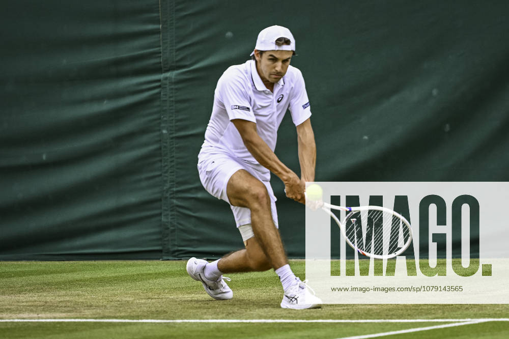 4th July 2026; All England Lawn Tennis and Croquet Club, London, England; Wimbledon Tennis Tournament, Day Six; Zachary Svajda (USA) plays a backhand in his third round match against Alex De Minaur (AUS) GodfreyxPitt