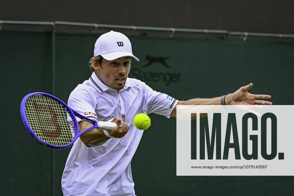 4th July 2026; All England Lawn Tennis and Croquet Club, London, England; Wimbledon Tennis Tournament, Day Six; Alex De Minaur (AUS) plays a forehand in his third round match against Zachary Svajda (USA) GodfreyxPitt