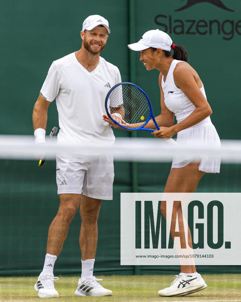 Christian Harrison (USA) and Shaui Zhang (CHN) in action during their Mixed Doubles match at The Championships Wimbledon 2026, AELTC, London London All England Lawn Tennis and Croquet Club Wimbledon England, UK NEWSPAPERS OUT