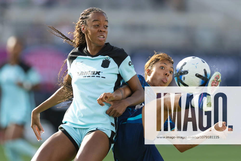SAN DIEGO, CA - JULY 04: San Diego Wave FC midfielder Gia Corley (11) and Gotham FC forward Jordynn Dudley (2) compete for the ball during a NWSL match between Gotham FC and San Diego Wave FC on July 4, 2026 at Snapdragon Stadium in San Diego, CA. (Photo by Karl Anderson Icon Sportswire) SOCCER: JULY 04 NWSL SD Wave vs Gotham FC Icon272260704001