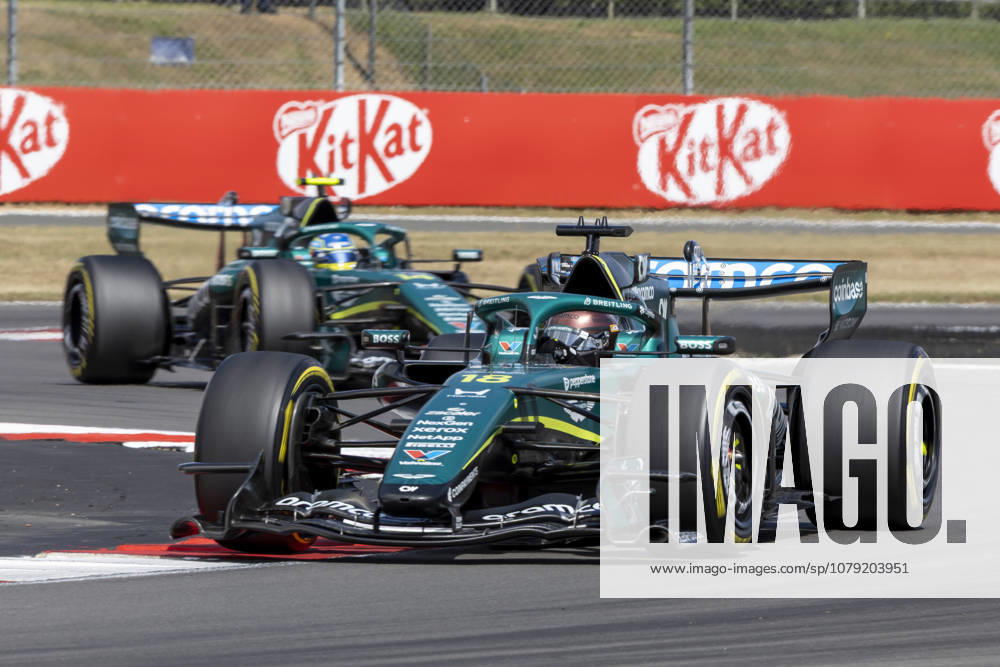 5th July 2026; Silverstone Circuit, Northamptonshire, England; FIA Formula 1 2026 British F1 Grand Prix; Race Day; Lance Stroll in his Aston Martin Aramco F1 Team Aston Martin Aramco-Honda AMR26 Honda RA626H ahead of team mate Fernando Alonso TimxWilliams