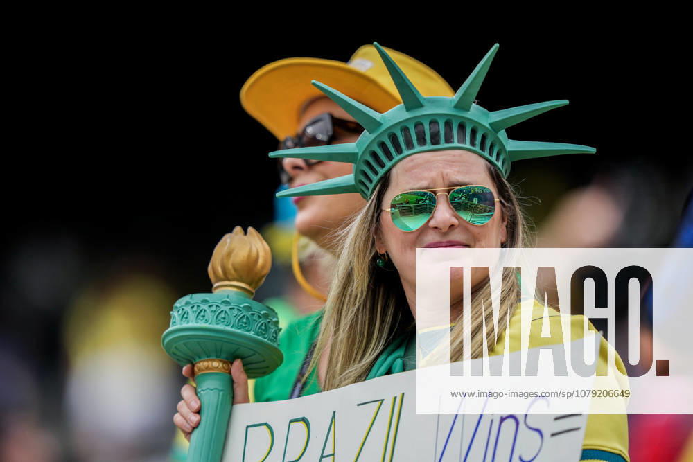 2026 FIFA World Cup Brazil vs. Norway East Rutherford, New Jersey, USA July 5, 2026 Brazilian fans await kickoff in the Round of 16 match between Brazil and Norway during the 2026 FIFA World Cup at New Jersey Stadium. Photo: Fredrik Varfjell, NTB East Rutherford, New Jersey, USA RESTRICTED USE FOR BETTING COMPANIES