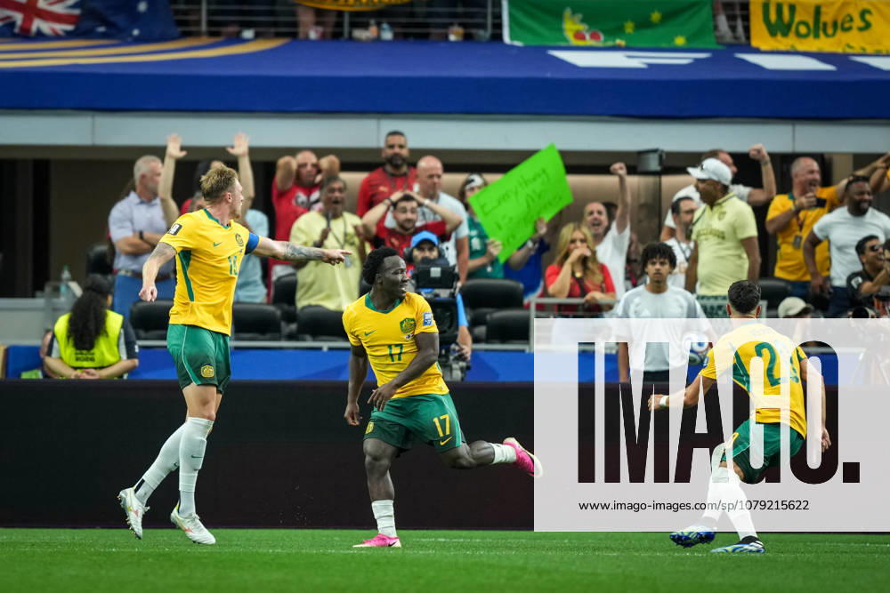 Australia v Egypt: Round of 32 - FIFA World Cup, WM, Weltmeisterschaft, Fussball 2026 Nestory Irankunda and Harry Souttar of Australia celebrate after Mohamed Hany of Egypt scores an own goal during the FIFA World Cup USA 2026 Round of 32 match between Australia and Egypt at Dallas Stadium in Dallas, United States, on July 3, 2026. Dallas United States