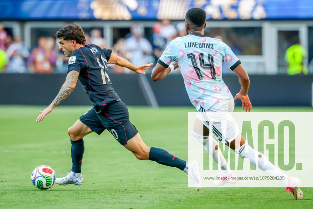 United States of America forward Christian Pulisic (10) and Belgium midfielder Dodi Lukebakio (14) during the match between USA and Belgium in the World Cup 2026 at Seattle Stadium, Seattle, Washington Seattle USA - ZUMAj111 20260706_zsp_j111_028