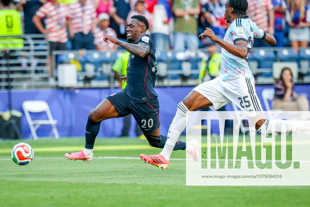 United States of America forward Folarin Balogun (20) and Belgium defender Nathan Ngoy (25) during the match between USA and Belgium in the World Cup 2026 at Seattle Stadium, Seattle, Washington Seattle USA - ZUMAj111 20260706_zsp_j111_041