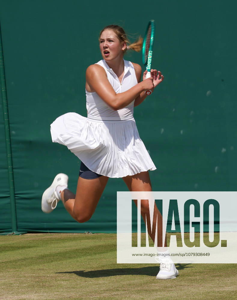 Tennis - 2026 Wimbledon Championships - Day Eleven (Week Two) - All England Lawn Tennis & Croquet Club, London - Thursday 8th July 2026 Court 4 : Girls Singles 14 and Under : Isabella Rebel (GBR) v Ayaka Iwasa (JPN) Isabella Rebel (GBR) COLORSPORT ANDREW COWIE