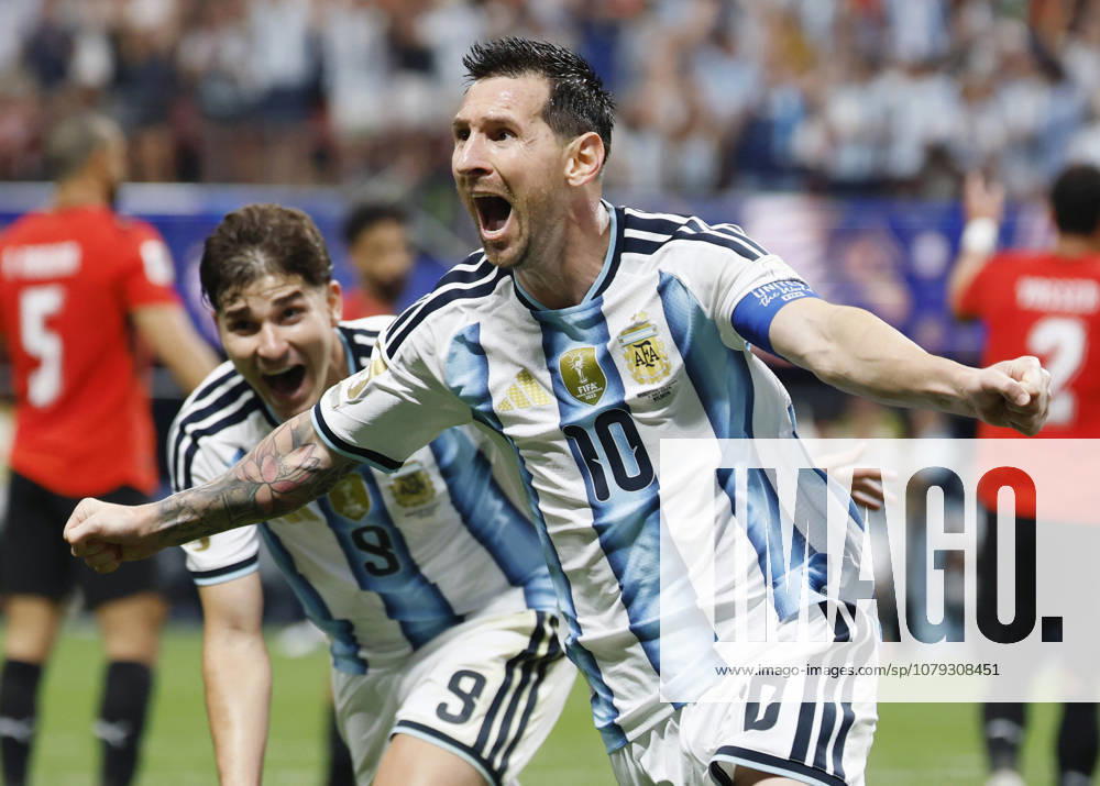 Football: 2026 World Cup Argentina s Lionel Messi reacts after scoring his team s second goal in a World Cup round of 16 football match against Egypt at Atlanta Stadium in Atlanta, Georgia, on July 7, 2026. A14AA0005622315P