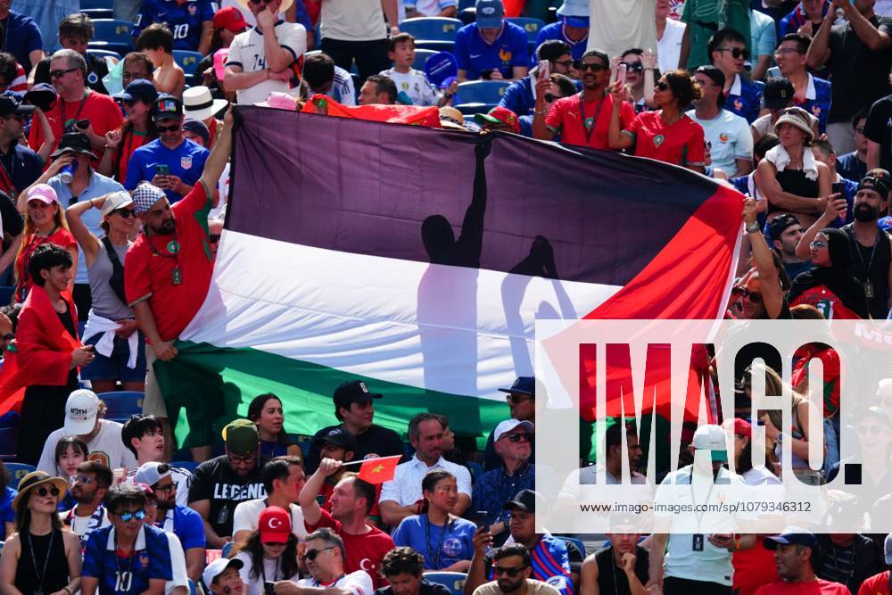 Palestine flag in the stands France v Morocco, 2026 FIFA World Cup, WM, Weltmeisterschaft, Fussball Quarter-final, Football, Boston Stadium, Foxborough, Massachusetts, USA - - 09 Jul 2026Foxborough Boston Stadium Massachusetts (MA) United States of America