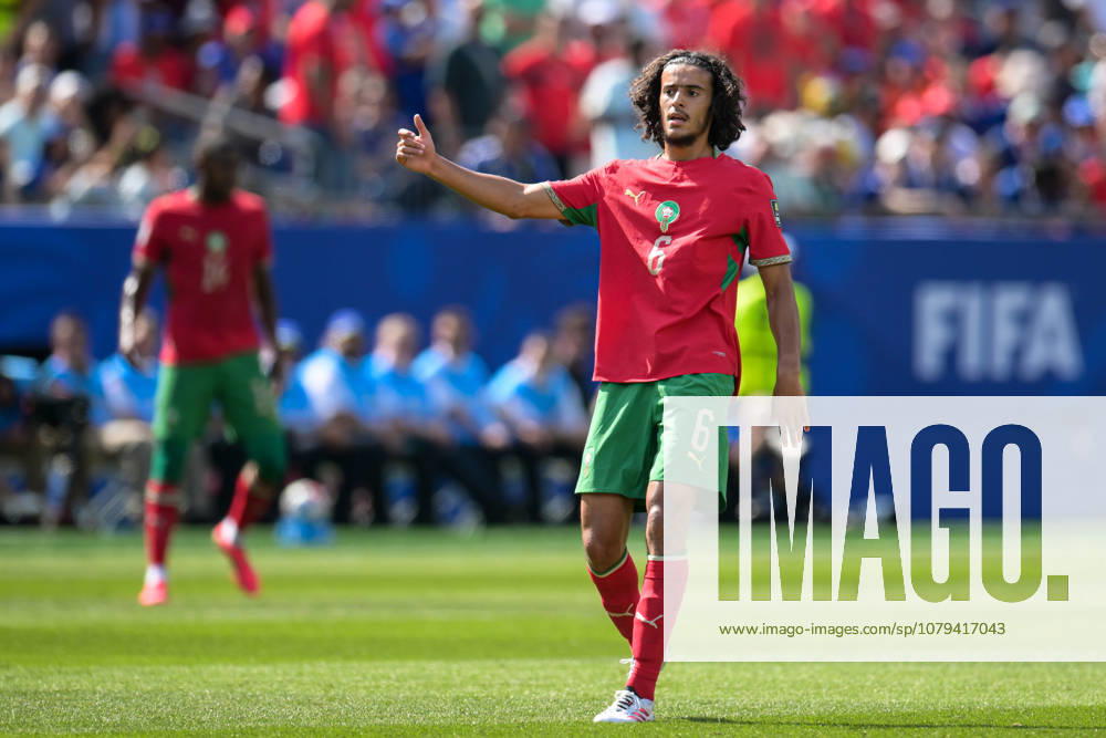 Soccer, 2026 World Cup, 20260709, France vs. Morocco. Pictured: Ayyoub BOUADDI of Morocco, No. 6, giving a thumbs-up at Foxborough Stadium in Boston, Massachusetts, United States of America
