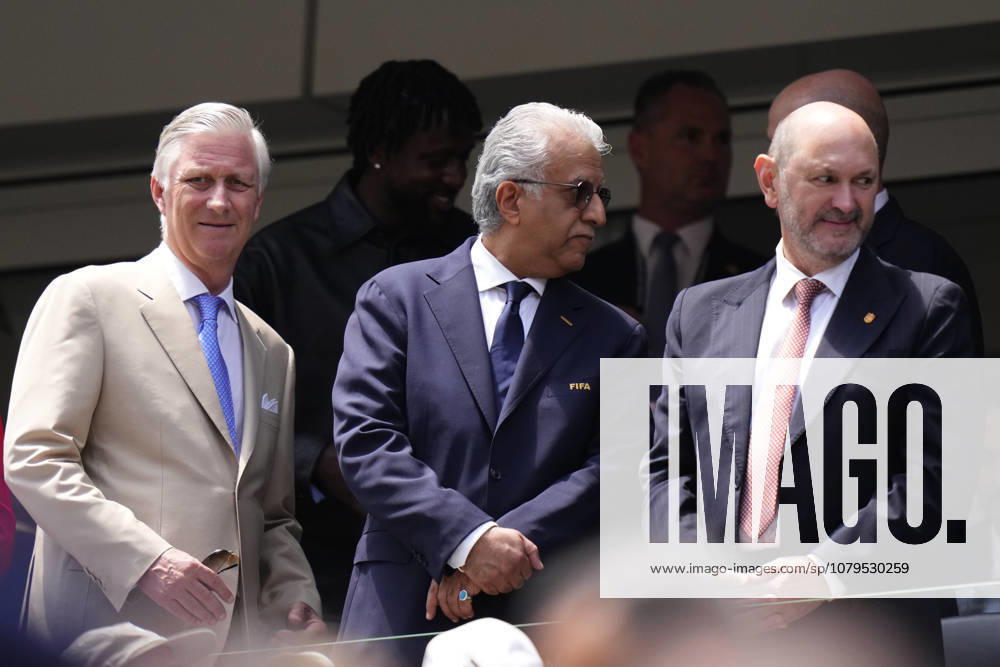 Spain v Belgium: Quarter Final - FIFA World Cup, WM, Weltmeisterschaft, Fussball 2026 Pascale Van Damme, President Belgium Football Association, King Philippe of Belgium, Shaikh Salman Bin Ebrahim Al Khalifa, FIFA Council Vice President and Rafael Louzan, President of the Royal Spanish Football Federation, attend during the FIFA World Cup 2026 Quarter Final match between Spain and Belgium at Los Angeles Stadium on July 10, 2026 in Inglewood, California. Inglewood CA United States