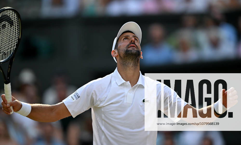 (260711) -- LONDON, July 11, 2026 -- Novak Djokovic reacts during the men s singles semifinal between Jannik Sinner of Italy and Novak Djokovic of Serbia at the Wimbledon Tennis Championships in London, Britain, on July 10, 2026. ) (SP)BRITAIN-LONDON-TENNIS-WIMBLEDON-MEN S SINGLES LixYing
