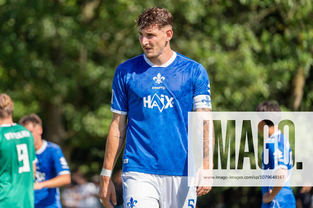 Close-up, Portrait of Matej Maglica of SV Darmstadt 98, 05, wearing the captain s armband, GER, VfR Fehlheim vs. SV Darmstadt 98, Soccer, Friendly Match, 2026–2027 Season, July 11, 2026, DFL regulations prohibit any use of photographs as image sequences and or quasi-video, GER, VfR Fehlheim vs. SV Darmstadt 98, soccer, friendly match, 2026–2027 season, July 11, 2026, Bensheim Fehlheim
