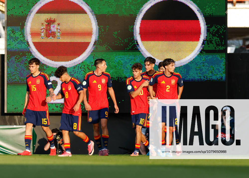 Wrexham, Wales, 11th July 2026. Mario Rivas of Spain celebrates scoring their sides second goal during the Spain U19 vs Germany U19 UEFA European U19 Championship Final match at The Racecourse, Wrexham. Picture credit should read: Cody Froggatt Sportimage . SPI_038_CF_SPAIN_U19_V_GERMANY_U19_FINAL SPI-4858-0038