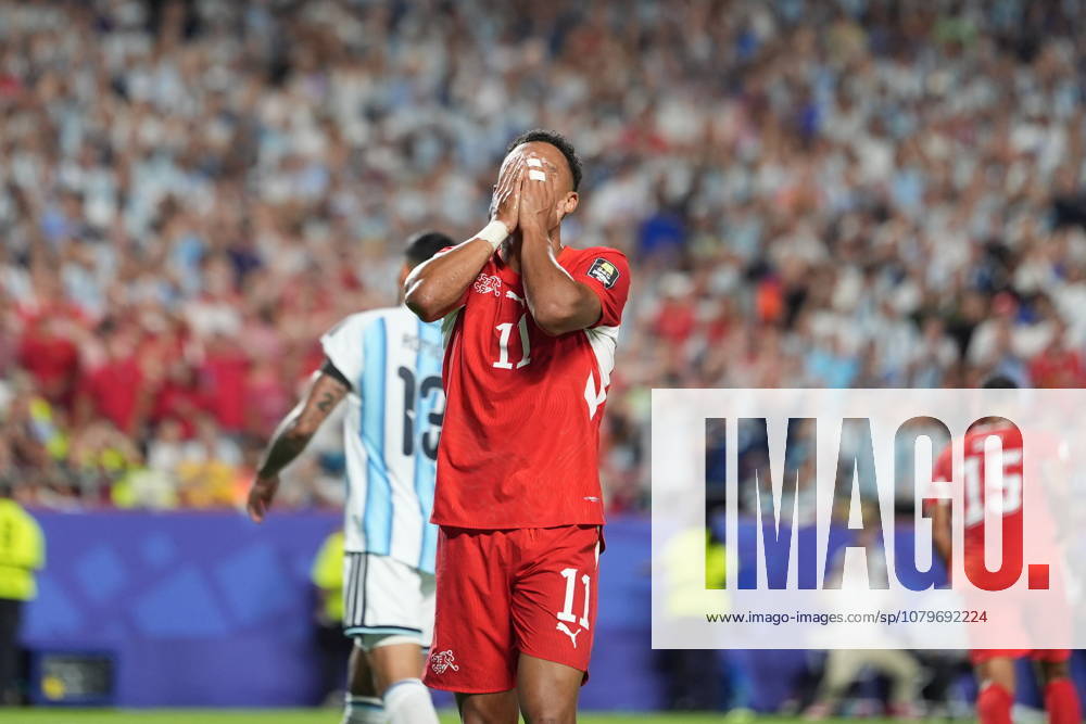 Argentina v Switzerland - FIFA World Cup, WM, Weltmeisterschaft, Fussball 2026 - Quarter Finals KANSAS CITY, MISSOURI, US - JULY 11: Dan Ndoye (11) of Switzerland reacts during the 2026 FIFA World Cup quarter-final match between Argentina and Switzerland at Arrowhead Stadium in Kansas City, Missouri, US, on July 11, 2026. Ercin Erturk Anadolu Missouri United States. Editorial use only. Please get in touch for any other usage.