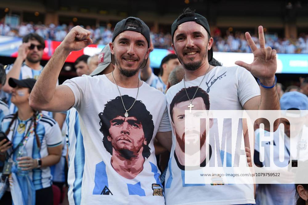 Argentina fans with Lionel Messi and Diego Maradona t-shirts Argentina v Switzerland, 2026 FIFA World Cup, WM, Weltmeisterschaft, Fussball Quarter-final, International Football, Kansas City Stadium, Kansas City, USA - 12 Jul 2026Kansas Kansas City Stadium Missouri (MO) United States of America
