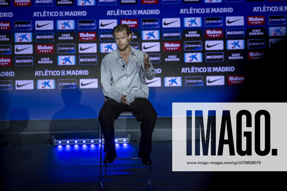 Morten Hjulmand unveiling as new player of Atletico de Madrid Morten Hjulmand poses for a photo showing the club shirt during his unveiling as new player of Atletico de Madrid at Estadio Riyadh Air Metropolitano on July 13, 2026 in Madrid, Spain. Madrid Estadio Riyadh Air Metropolitano Madrid Spain