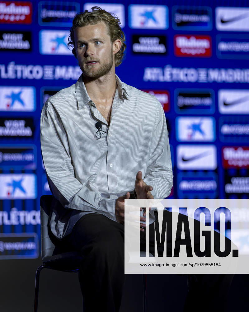 Morten Hjulmand unveiling as new player of Atletico de Madrid Morten Hjulmand poses for a photo showing the club shirt during his unveiling as new player of Atletico de Madrid at Estadio Riyadh Air Metropolitano on July 13, 2026 in Madrid, Spain. Madrid Estadio Riyadh Air Metropolitano Madrid Spain