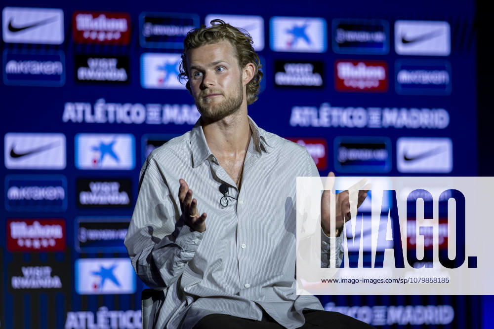 Morten Hjulmand unveiling as new player of Atletico de Madrid Morten Hjulmand poses for a photo showing the club shirt during his unveiling as new player of Atletico de Madrid at Estadio Riyadh Air Metropolitano on July 13, 2026 in Madrid, Spain. Madrid Estadio Riyadh Air Metropolitano Madrid Spain