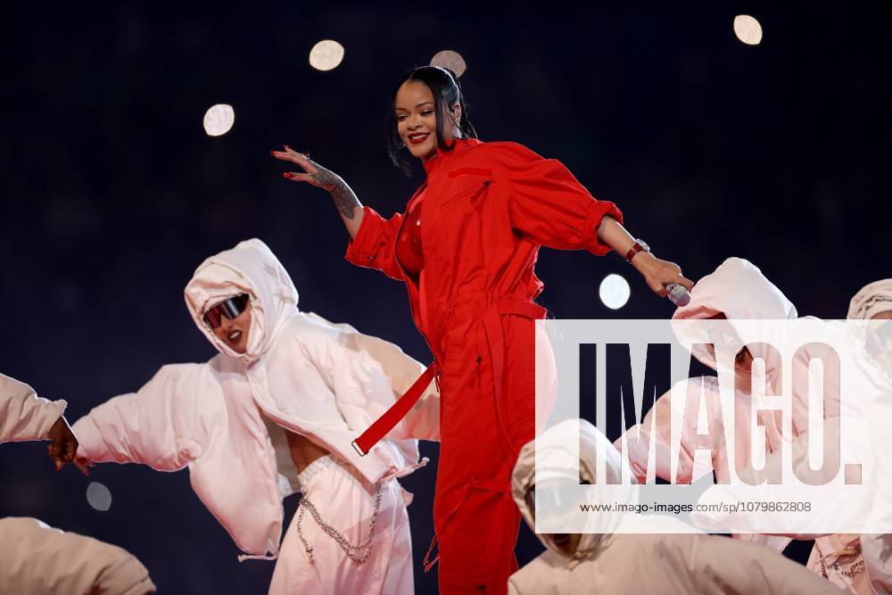 USA AMERICAN FOOTBALL SUPER BOWL LVII Super Bowl LVII Kansas City Chiefs at Philadelphia Eagles epa10464310 Barbadian singer Rihanna performs during halftime of Super Bowl LVII between the AFC champion Kansas City Chiefs and the NFC champion Philadelphia Eagles at State Farm Stadium in Glendale, Arizona, 12 February 2023. The annual Super Bowl is the Championship game of the NFL, American Football Herren, USA between the AFC Champion and the NFC Champion and has been held every year since January of 1967. GLENDALE United States