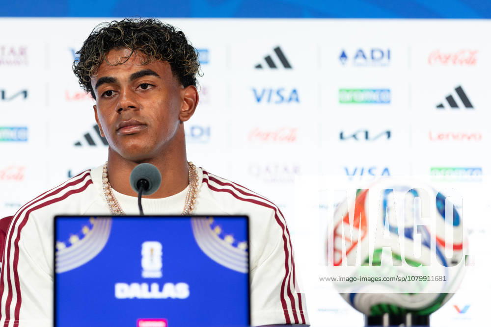 Spain forward LAMINE YAMAL speaks during a press conference, PK, Pressekonferenz prior to a 2026 FIFA World Cup, WM, Weltmeisterschaft, Fussball semifinal match between France and Spain at Dallas Stadium in Arlington, Texas. Arlington USA - ZUMAh193 20260713_zsp_h193_015