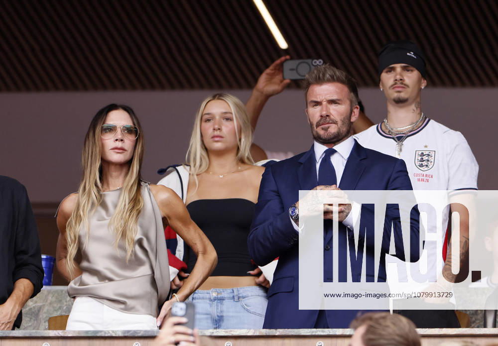 Norway v England: Quarter Final - FIFA World Cup, WM, Weltmeisterschaft, Fussball 2026 Victoria Beckham, Harper Beckham, Sir David Beckham and Romeo Beckham in the stand during the FIFA World Cup 2026 Quarter Final match between Norway and England at Miami Stadium on July 11, 2026 in Miami Gardens, United States. Miami Gardens Miami Stadium FL United States