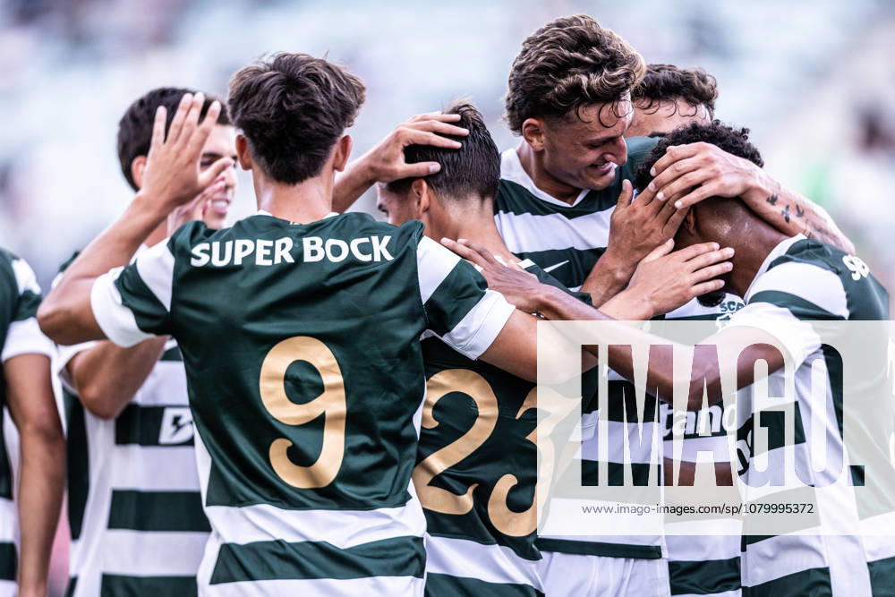 Daniel Braganca of Sporting Clube de Portugal celebrates scoring his sides fourth goal of the match during the Pre-Season Firiendly match between Sporting CP and Celtic FC at Estadio do Algarve in Faro on July 14, 2026 Faro Portugal - ZUMAg283 20260714_zsp_g283_032