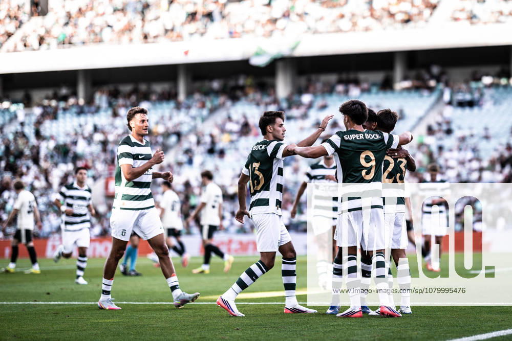 Daniel Braganca of Sporting Clube de Portugal celebrates scoring his sides fourth goal of the match during the Pre-Season Firiendly match between Sporting CP and Celtic FC at Estadio do Algarve in Faro on July 14, 2026 Faro Portugal - ZUMAg283 20260714_zsp_g283_038
