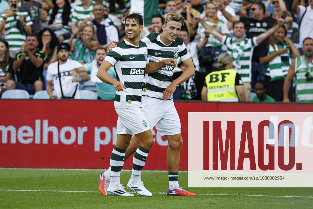 Jesse Derry and Daniel Braganca seen celebrating after scoring goal during International Friendly, Länderspiel, Nationalmannschaft game between teams of Sporting CP and Celtic FC (Ana Catarina Santana Ball Raw Images) Loule Estadio Algarve Portugal