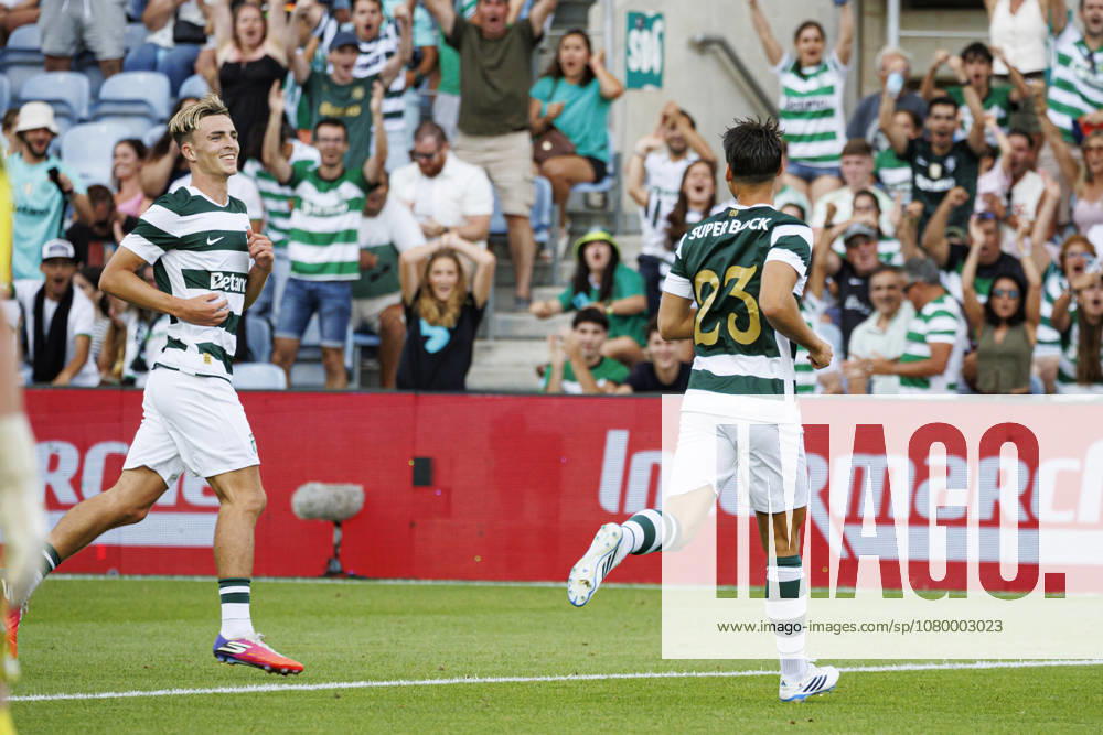 Jesse Derry and Daniel Braganca seen celebrating after scoring goal during International Friendly, Länderspiel, Nationalmannschaft game between teams of Sporting CP and Celtic FC (Ana Catarina Santana Ball Raw Images) Loule Estadio Algarve Portugal