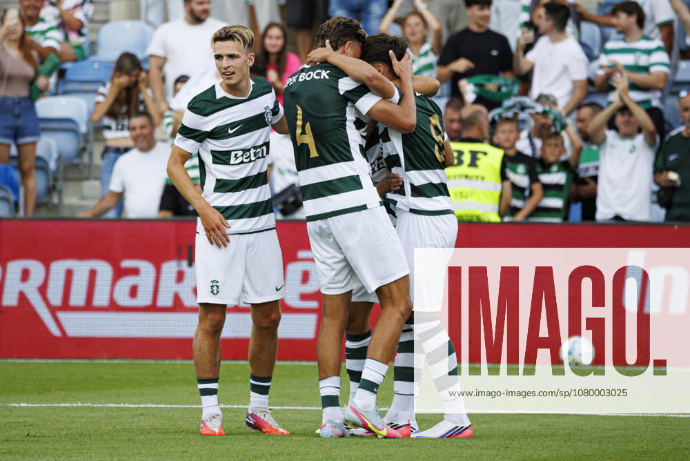 Players of Sporting seen celebrating after scoring goal during International Friendly, Länderspiel, Nationalmannschaft game between teams of Sporting CP and Celtic FC (Ana Catarina Santana Ball Raw Images) Loule Estadio Algarve Portugal