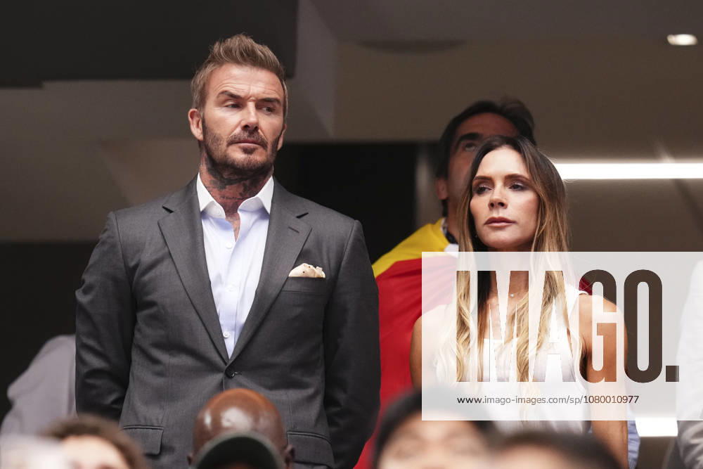 France v Spain: Semi Final - FIFA World Cup, WM, Weltmeisterschaft, Fussball 2026 David Beckham and Victoria Beckham look on during the FIFA World Cup 2026 Semi Final match between France and Spain at Dallas Stadium on July 14, 2026 in Arlington, Texas. Arlington TX United States