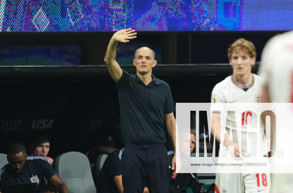 Thomas Tuchel in England during the England vs. Argentina semifinal of the 2026 FIFA World Cup at Atlanta Stadium in Atlanta, USA, on July 15, 2026. Photo by Thor Wegner, DeFodi Images