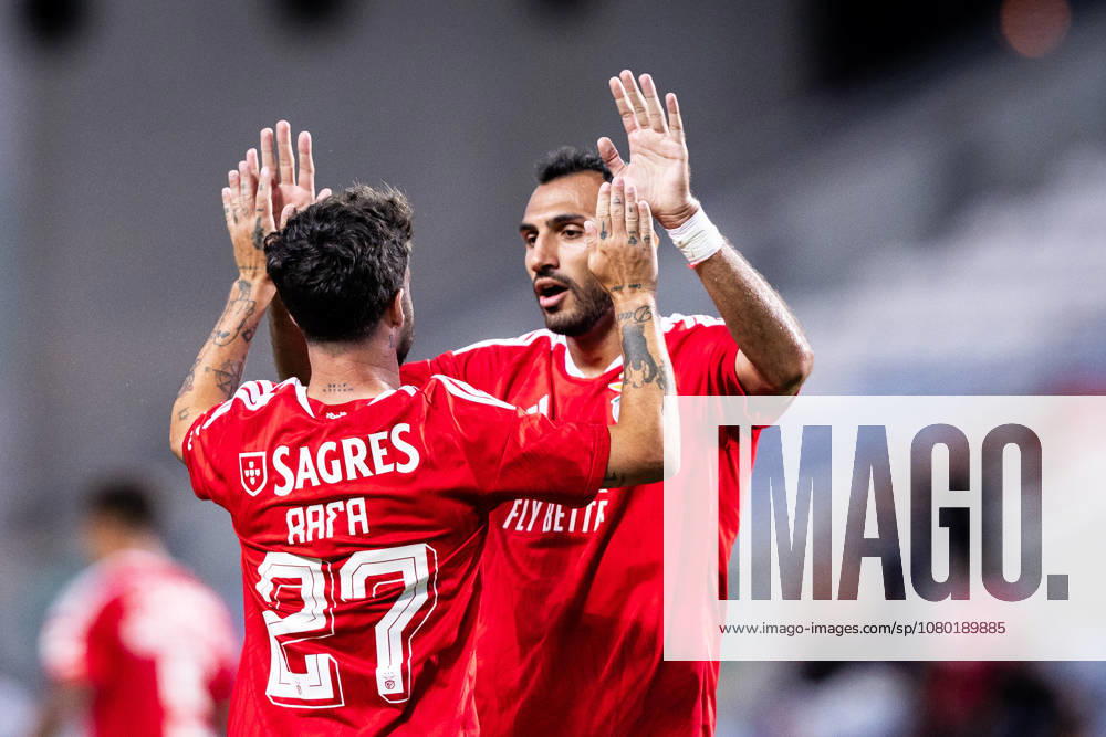 Rafa Silva of SL Benfica and Evangelos Pavlidis of SL Benfica celebrates scoring his sides first goal of the match during the Pre-Season Firiendly match between SL Benfica and Villarreal CF at Estadio do Algarve in Faro on July 17, 2026 Faro Portugal - ZUMAg283 20260717_zsp_g283_052