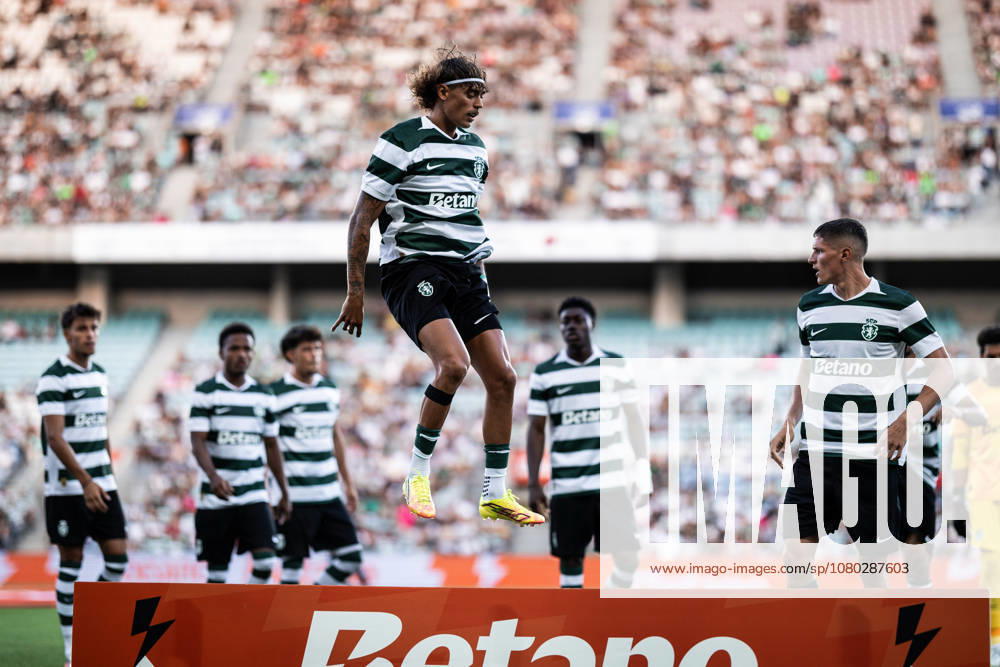 Ricardo Mangas of Sporting CP jumps during the Pre-Season Friendly match between Sporting CP and RC Strasbourg Alsace at Estadio do Algarve in Faro on July 20, 2026 Faro Portugal - ZUMAg283 20260720_zsp_g283_033