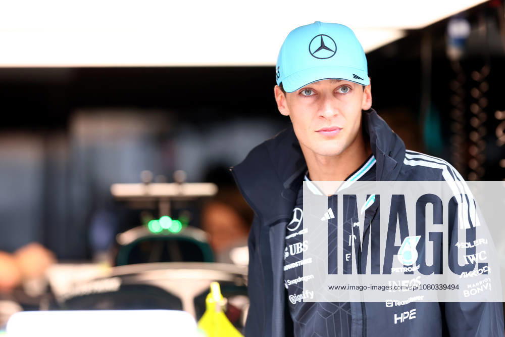 F1 Hungarian Gran Prix George Russell of Mercedes-AMG F1 Team looks on in the garage during previews ahead of the F1 Grand Prix of Hungary at Hungaroring on July 23, 2026 in Mogyorod, Hungary. Mogyorod Hungaroring Hungary