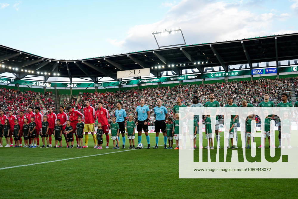 Soccer, UEFA Europa League Qualifying: FC St. Gallen 1879 vs. Benfica Lisbon, Thursday, July 23, 2026, Berit Sitter Stadium, St. Gallen, Switzerland. FC St. Gallen and SL Benfica before kickoff