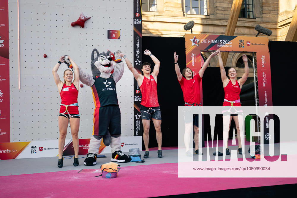 Climbing Speed Climbing The Finals 2026 German Speed Climbing Championship Mixed Relay Nele Thomas North Rhine-Westphalia, Andrin Zedler, North Rhine-Westphalia; Nikita Levyi, North Rhine-Westphalia; Sofiia Tulchynska, North Rhine-Westphalia; Hanover, Opernplatz, Lower Saxony, Germany